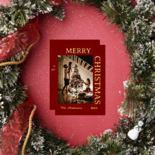  Elegant Maroon and gold  Foil Holiday Card