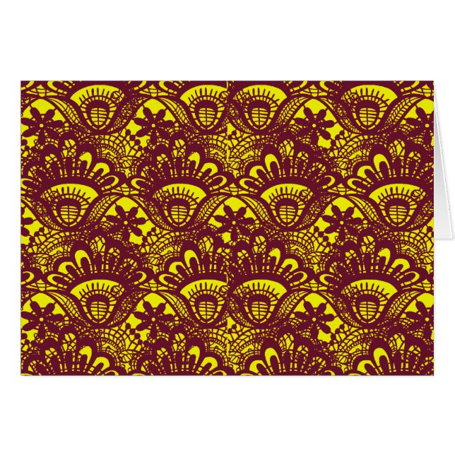 Elegant Maroon and Yellow Lace Damask Pattern (Front Horizontal)