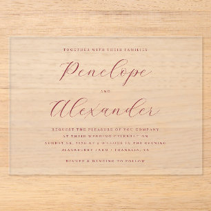 Elegant Maroon Calligraphy Acrylic Invitations