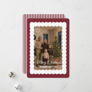 Elegant Maroon Family Photo Personalized Christmas Holiday Card