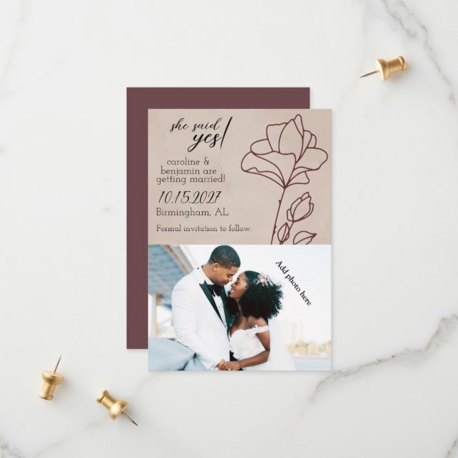 Elegant Maroon Floral Save The Date (Front/Back In Situ)