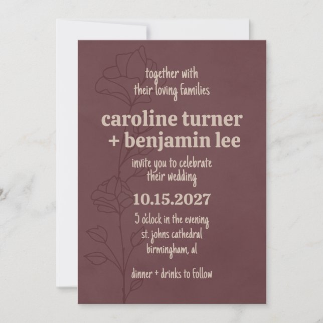 Elegant Maroon Floral Wedding Invitation (Front)