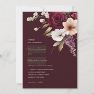  Elegant Maroon Floral Wedding Invitation
