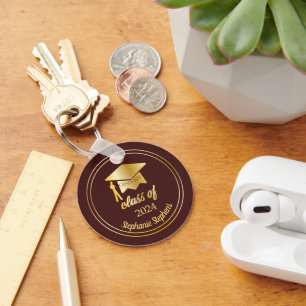 Elegant Maroon   Gold 2024 Graduate Cap Graduation Keychain