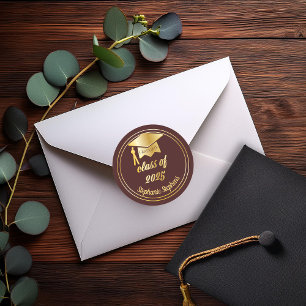 Elegant Maroon Gold 2026 Graduate Cap Graduation Classic Round Sticker