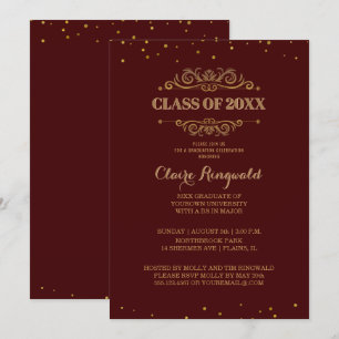 Elegant Maroon Gold Class of 2018 Graduation Party Invitation