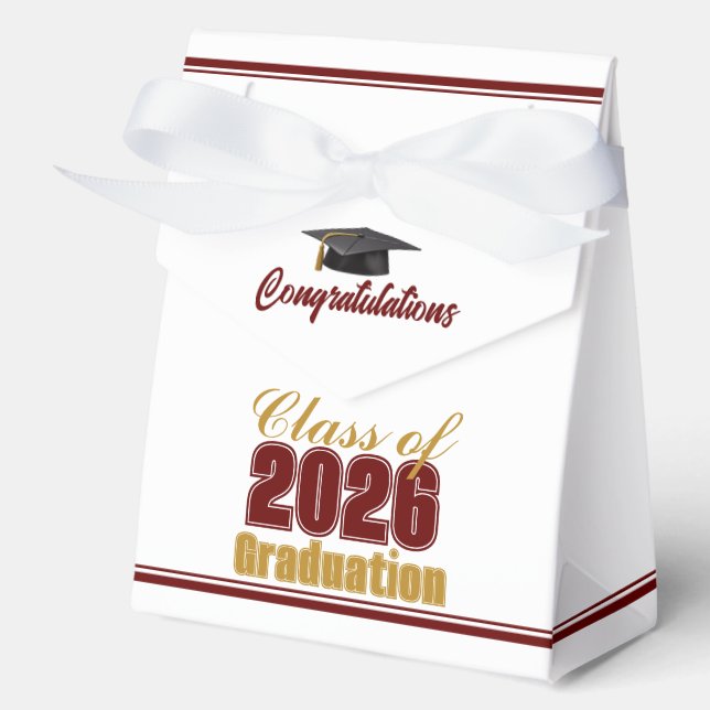 Elegant Maroon Gold Class of 2026 Graduation Favor Box (Front)