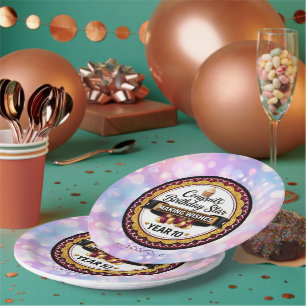 Elegant Maroon Gold Glitter Birthday Star Personal Paper Plate