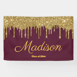 Elegant Maroon Gold Graduation Party Class of 2024 Banner