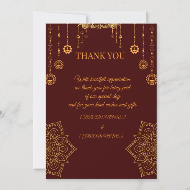 Elegant Maroon & Gold Thank You Card (Front)