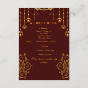 Elegant Maroon & Gold Wedding Details Card  