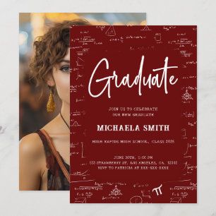 Elegant Maroon Graduate Math Photo Graduation Invitation