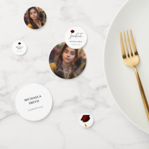 Elegant Maroon Graduation Cap Graduate Photo  Confetti