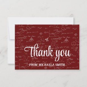 Elegant Maroon Mathematics Formulas Graduation Thank You Card