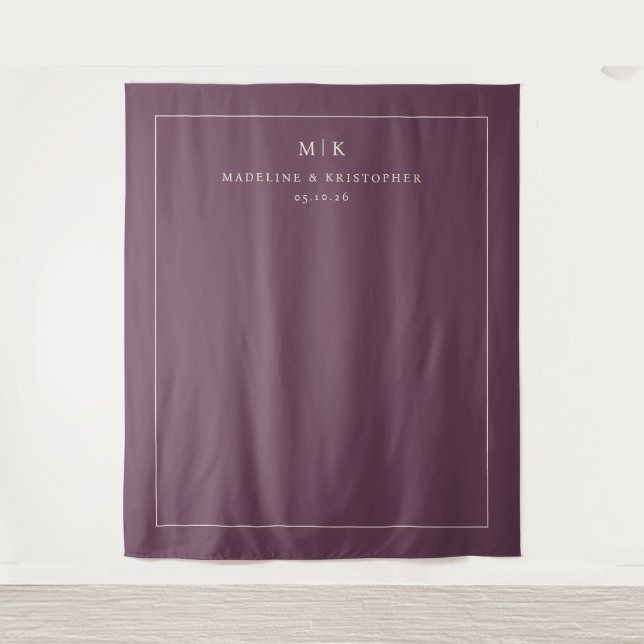 Elegant Maroon Minimalist Initials Tapestry (Front)