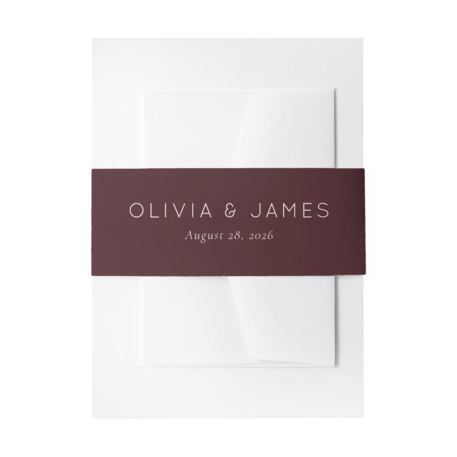 Elegant Maroon Minimalist Names Invitation Belly Band (Front Example)