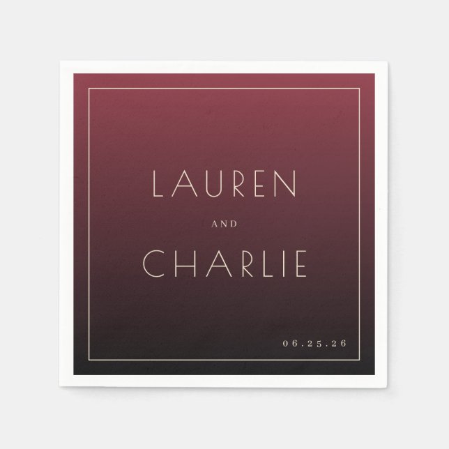 Elegant Maroon Minimalist Names Napkin (Front)