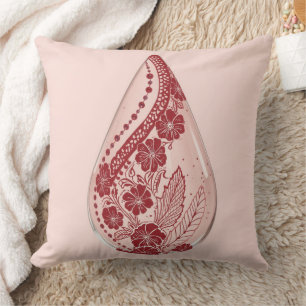 Elegant Maroon Paisley Floral Teardrop Blush Pink Throw Pillow
