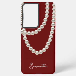 Elegant maroon Pearl necklace Samsung Galaxy Case