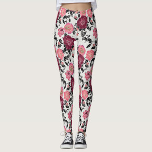 Elegant Maroon Pink Burgundy Rose Flower Leggings