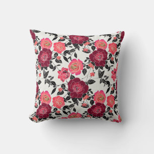 Elegant Maroon Pink Burgundy Rose Flower Throw Pillow