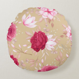 Elegant maroon , pink floral Round Pillow