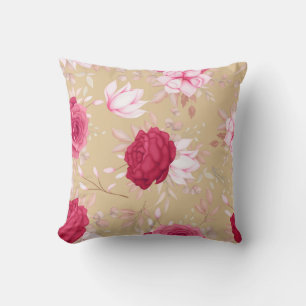  Elegant maroon , pink floral   Throw Pillow