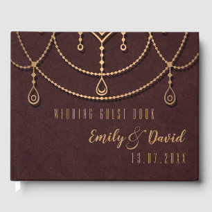 Elegant Maroon Red Indian Traditional Design Guest Book