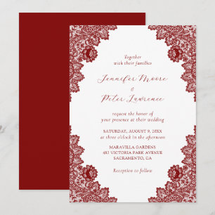 Elegant Maroon Red Lace Wedding Invitation