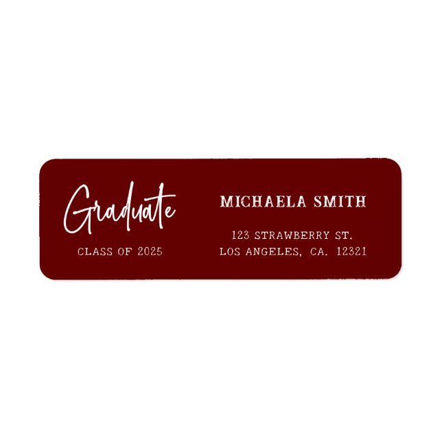 Elegant Maroon Script Graduation Return Address (Devant)