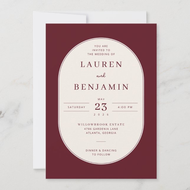 Elegant Maroon Serif Wedding Invitation (Front)