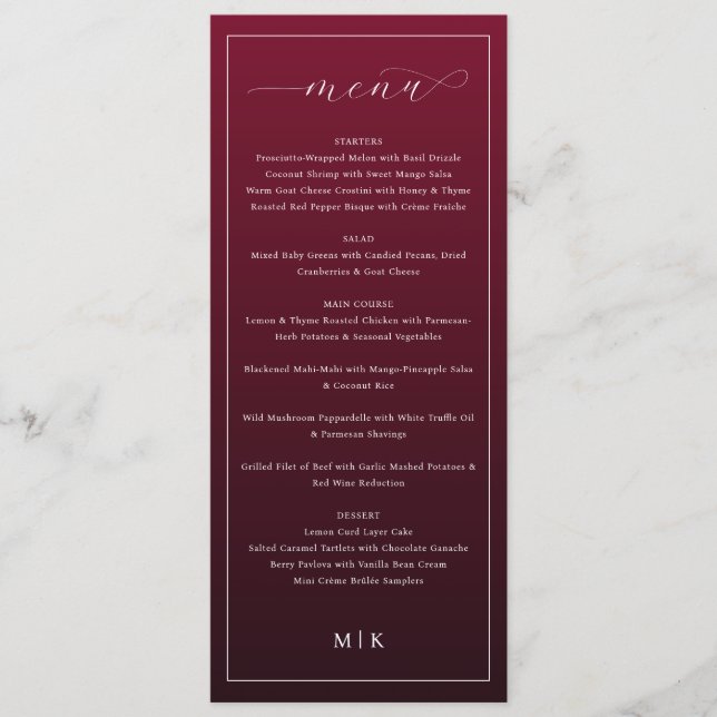 Elegant Maroon Serif Wedding Menu (Devant)