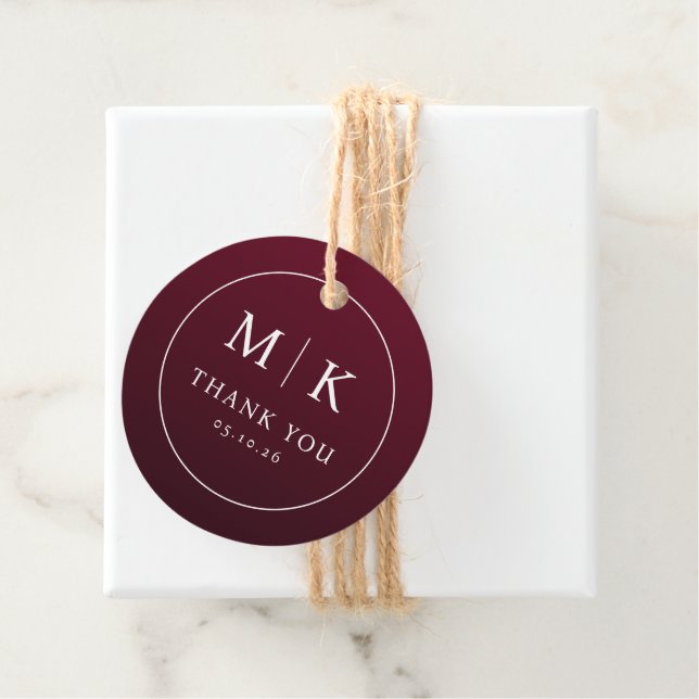 Elegant Maroon Typographic Gratitude Favour Tags (In Situ)