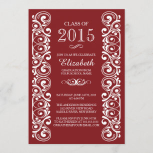 Elegant Maroon White Graduation Party Invitation