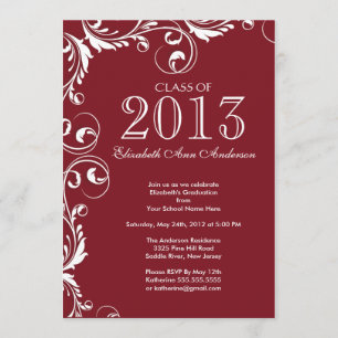 Elegant Maroon White Graduation Party Invitation