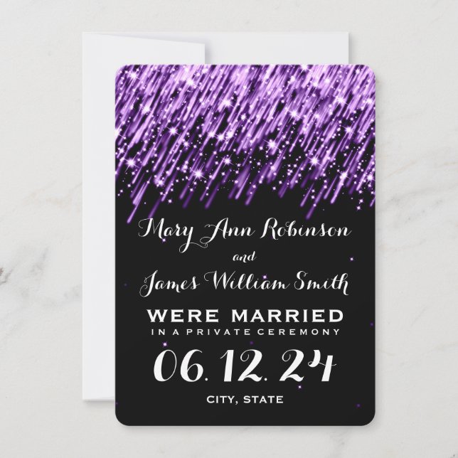 Elegant Marriage Elopement Falling Stars Purple Announcement (Front)