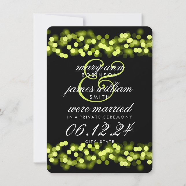Elegant Marriage / Elopement Green Hollywood Glam Announcement (Front)