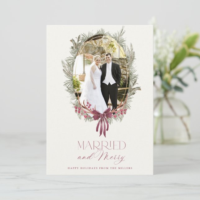 Elegant Married and Merry Holiday Photo Card (Standing Front)