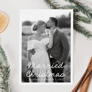 Elegant Married Christmas Script 2 Photo Holiday Card