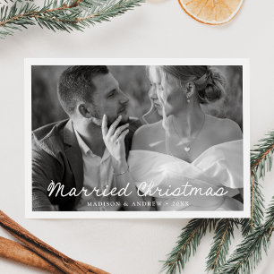 Elegant Married Christmas Script Photo Holiday Card