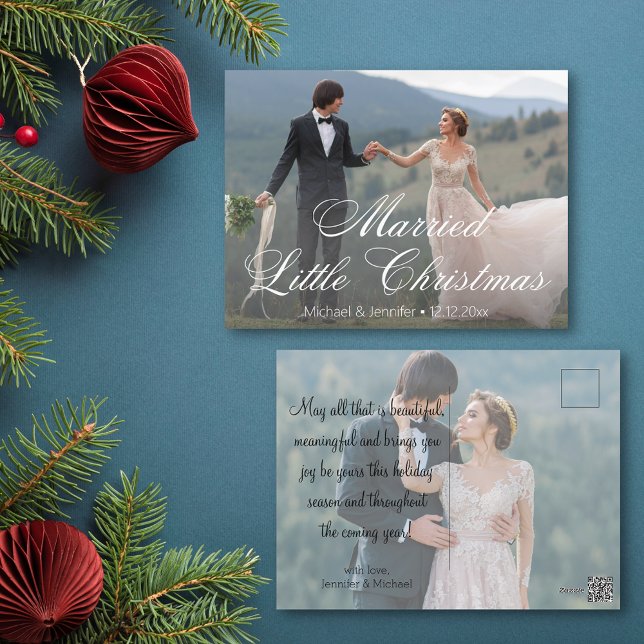 elegant married little christmas wedding 2 photos holiday postcard (Creator Uploaded)
