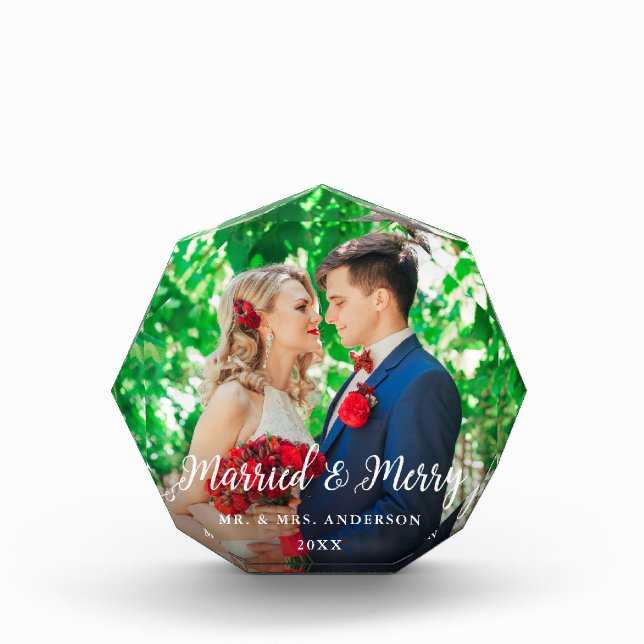 Elegant Married & Merry Photo Wedding Octagon (Front)
