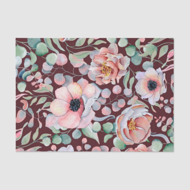 Elegant Marsala Blush Anemone Flowers Wedding Tissue Paper (Front)