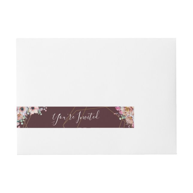 Elegant Marsala Blush Anemone Flowers Wedding Wraparound Address Label (Front)