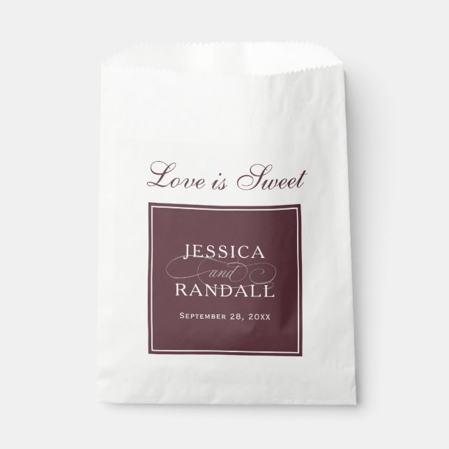 Elegant Marsala Burgundy Red Love is Sweet Favour Bag (Front)