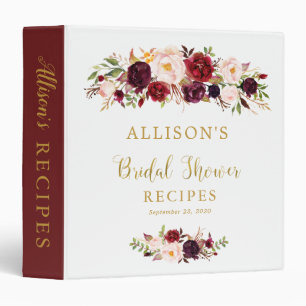 Elegant Marsala Floral Bridal Shower Recipe Binder