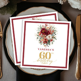 Elegant Marsala Gold Autumn Floral 60th Birthday N Napkin