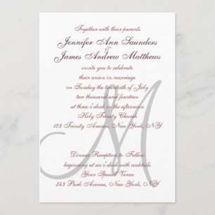 Elegant Marsala Grey Wedding Invitations Initial
