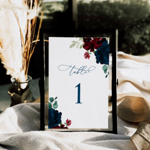 Elegant Marsala & Navy Flowers Table 1 Wedding Number