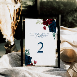 Elegant Marsala & Navy Flowers Table 2 Wedding Number